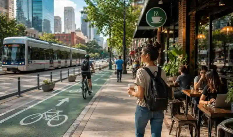 Getting around Houston's café scene by METRORail, bike, walking, and public transit to explore local coffee shops.